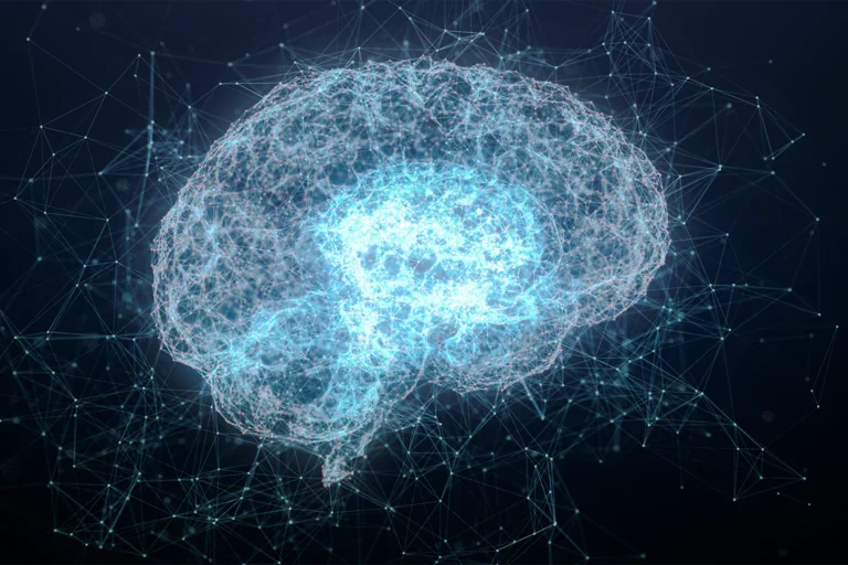 A blue human brain