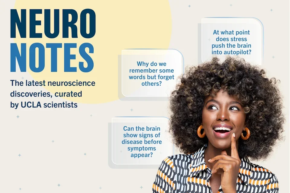 A smiling woman surrounded by neuroscience-related thought bubbles